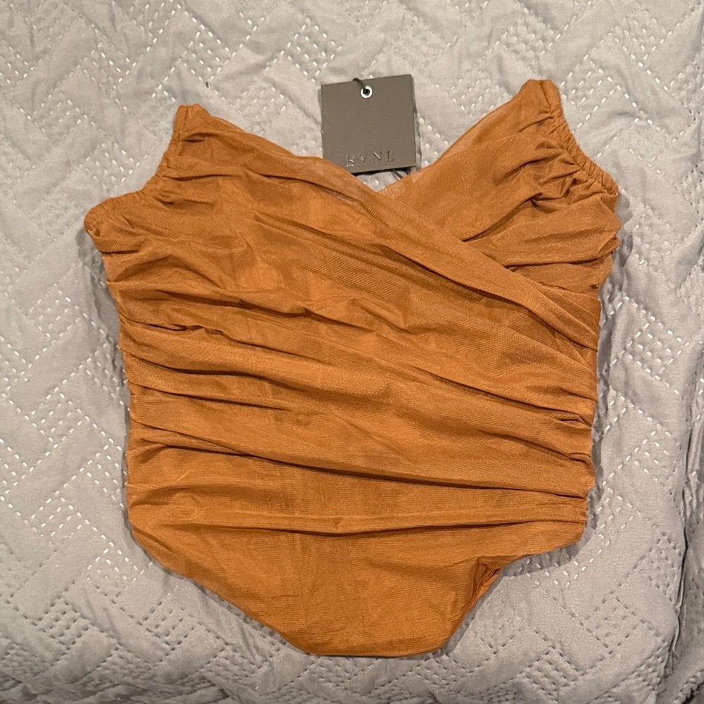 a new day Tan Ruched corset top